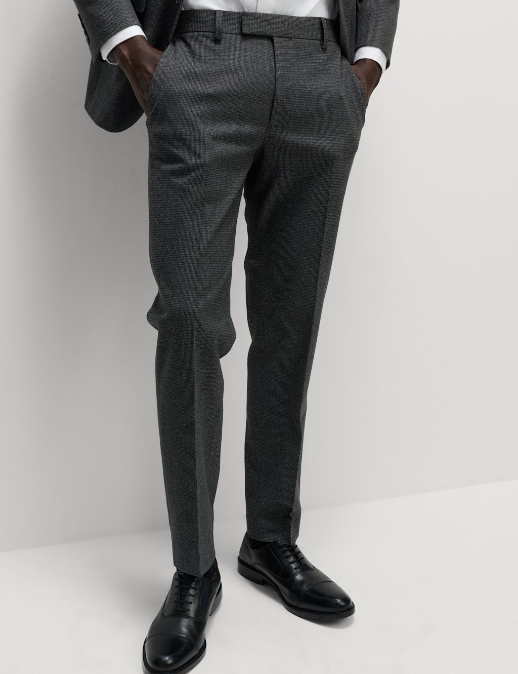 M&S Slim Fit Puppytooth Stretch Suit Trousers - 28REG - Charcoal Mix, Charcoal Mix