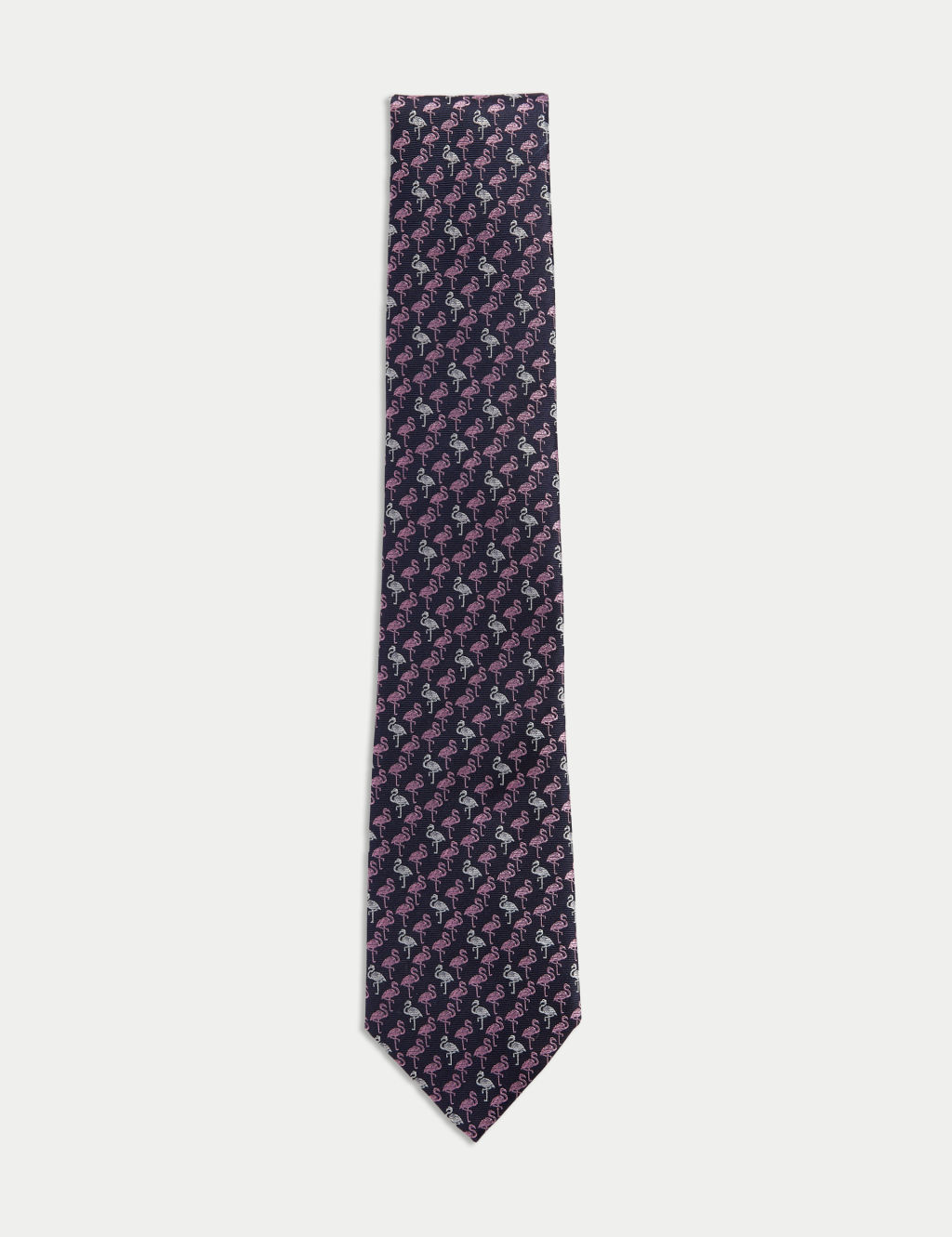 M&S Flamingo Pure Silk Tie - 1SIZE - Navy Mix, Navy Mix