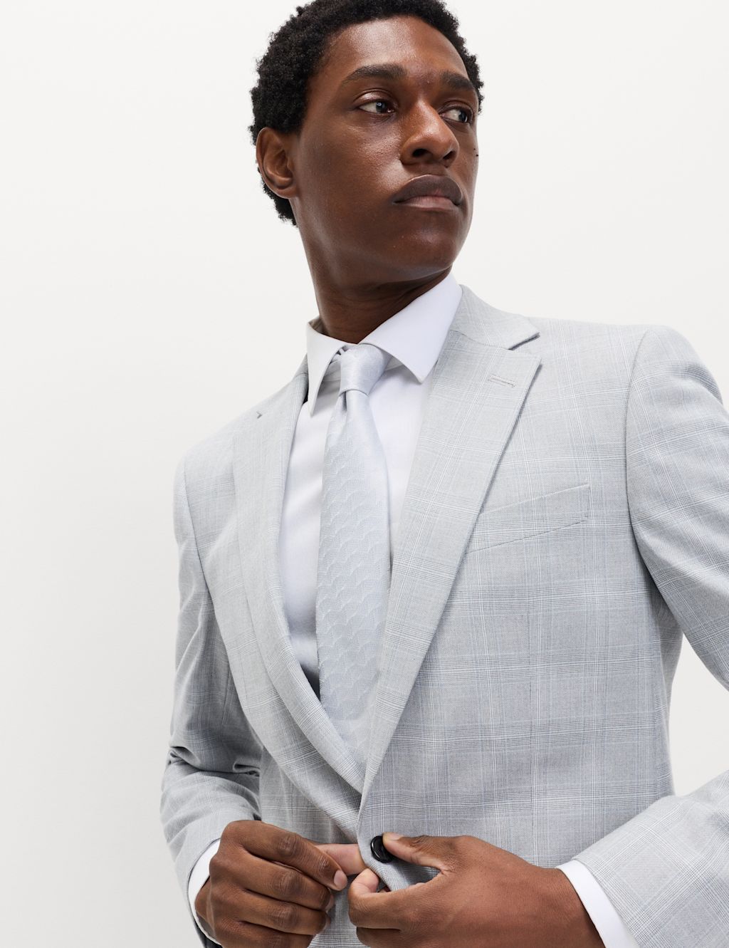 M&S Regular Fit Check Stretch Suit Jacket - 38 - Light Grey Mix, Light Grey Mix