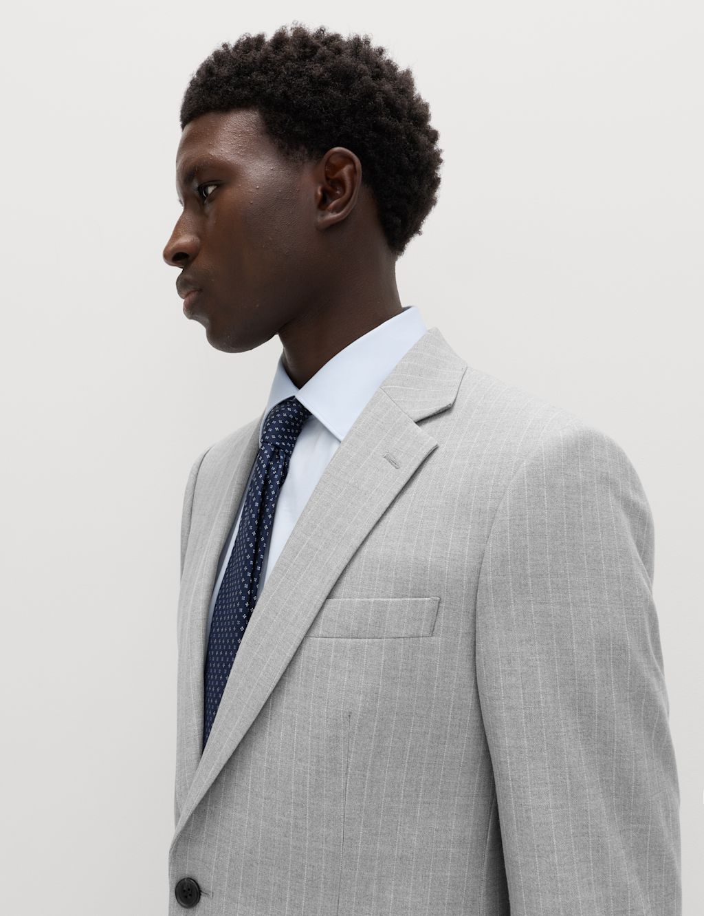 M&S Regular Fit Pinstripe Stretch Suit Jacket - 40 - Light Grey Mix, Light Grey Mix