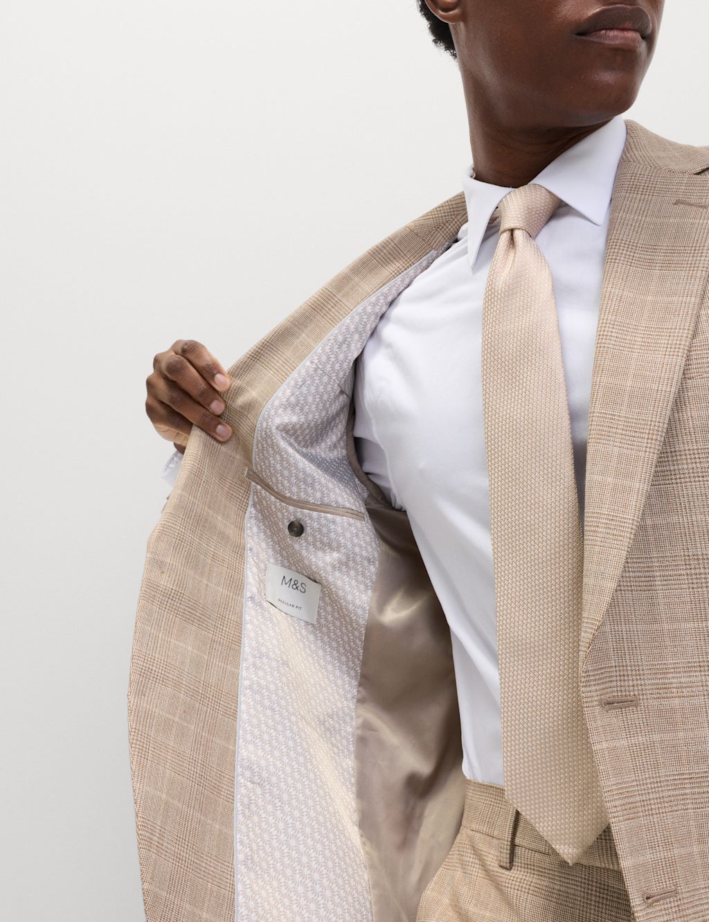 M&S Regular Fit Prince of Wales Check Jacket - 38 - Neutral, Neutral