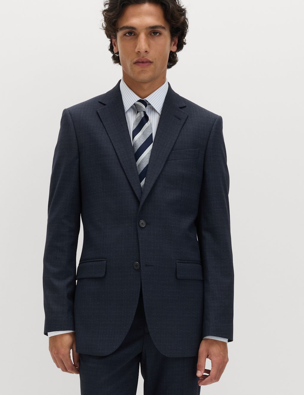M&S Regular Fit Textured Stretch Jacket - 38 - Navy, Navy