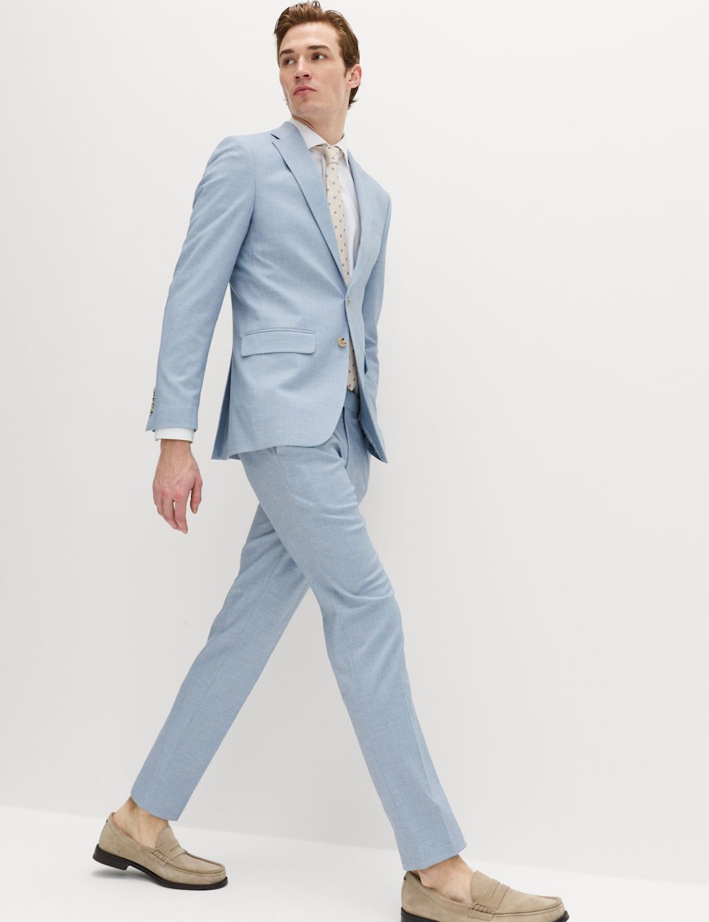 M&S Slim Fit Textured Stretch Suit Jacket - 36 - Light Blue Mix, Light Blue Mix