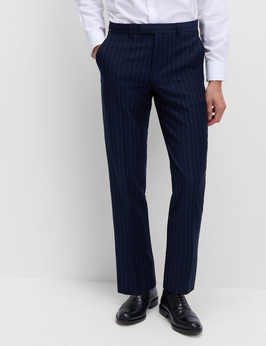 M&S Sartorial Regular Fit Pure Wool Striped Suit Trousers - 38LNG - Navy, Navy