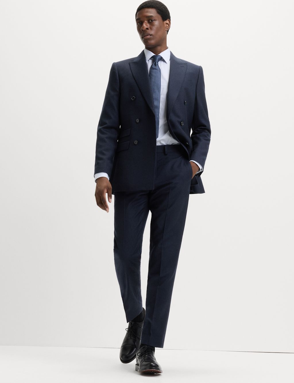 M&S Sartorial Slim Fit Pure Wool Checked Suit Trousers - 28LNG - Navy, Navy