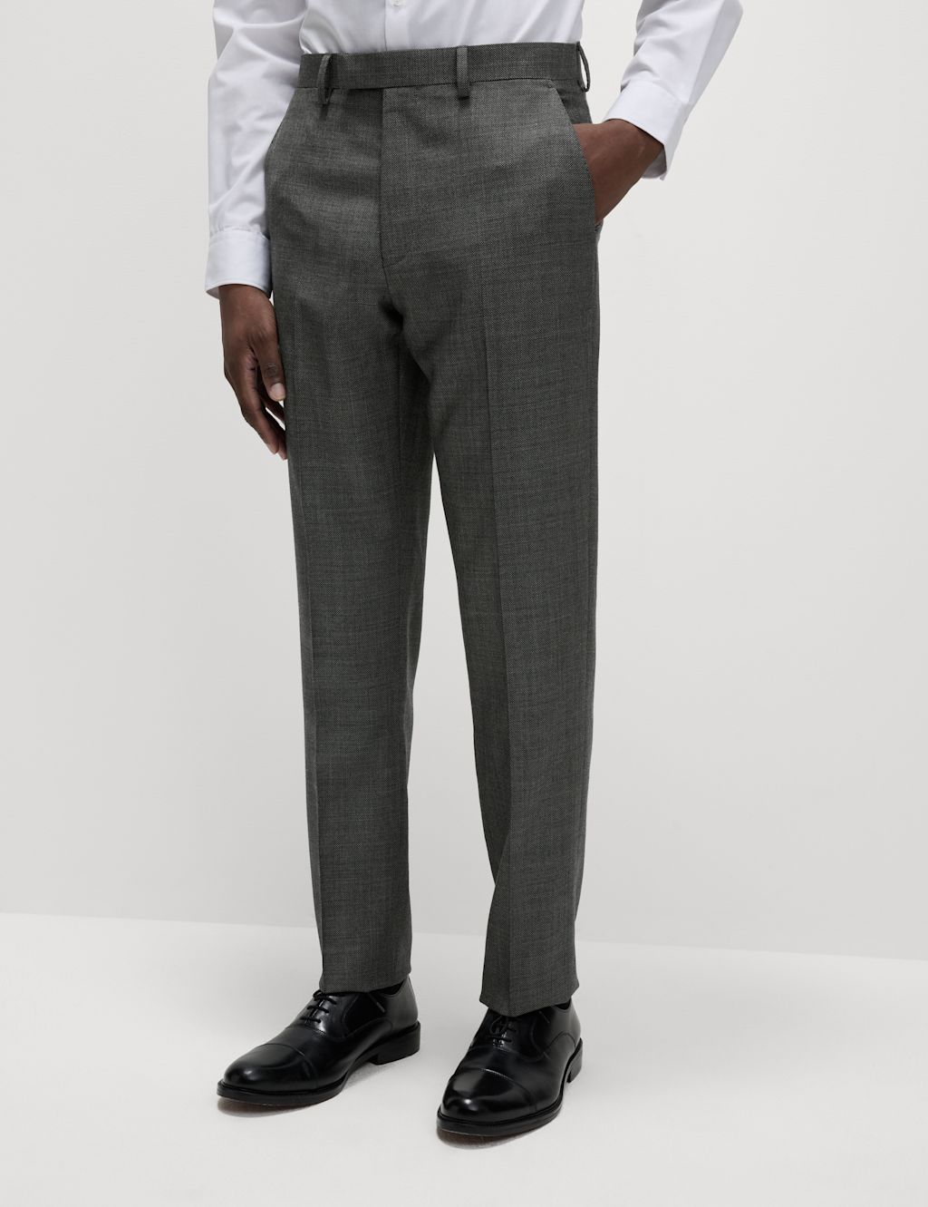M&S Sartorial Regular Fit Pure Wool Suit Trousers - 32SHT - Charcoal, Charcoal