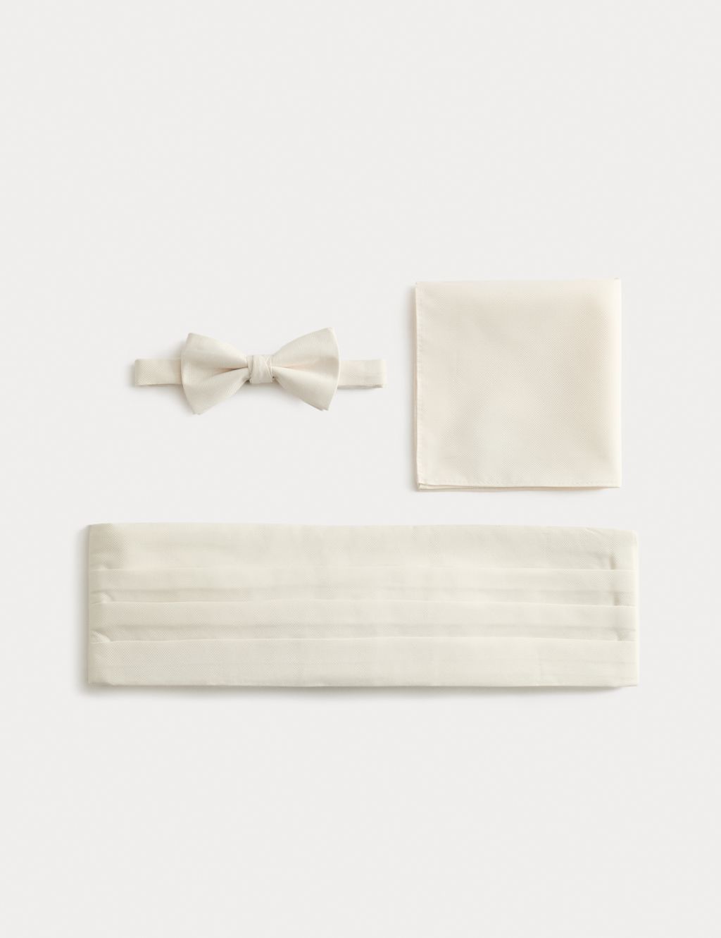 M&S Textured Bow Tie, Handkerchief, and Cummerbund Set - 1SIZE - Ecru, Ecru