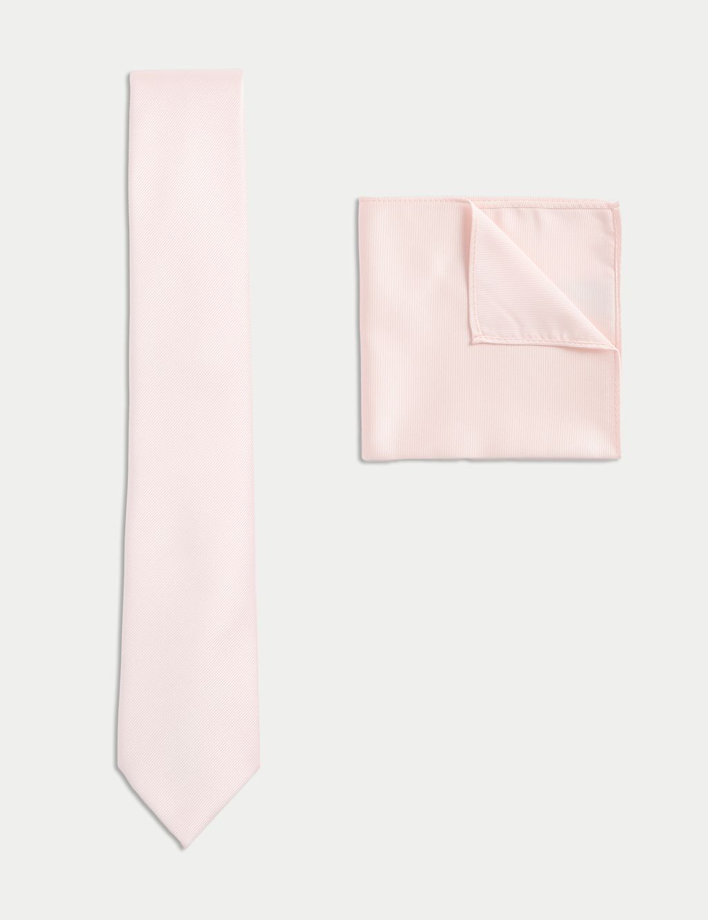 M&S Slim Tie & Pocket Square Set - 1SIZE - Baby Pink, Baby Pink