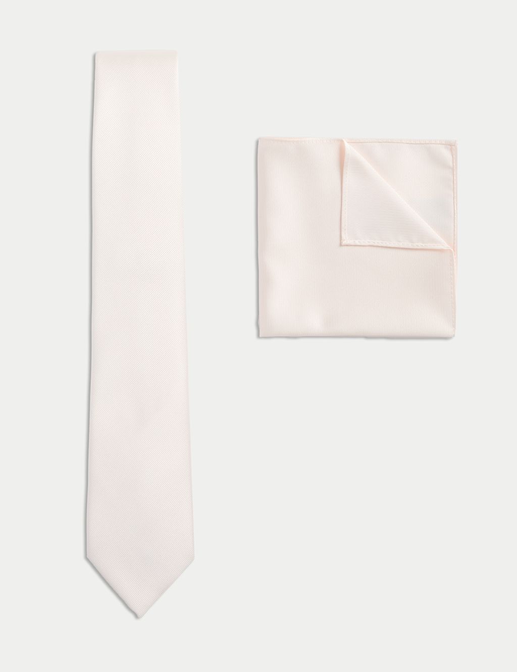 M&S Slim Tie & Pocket Square Set - 1SIZE - Ivory, Ivory