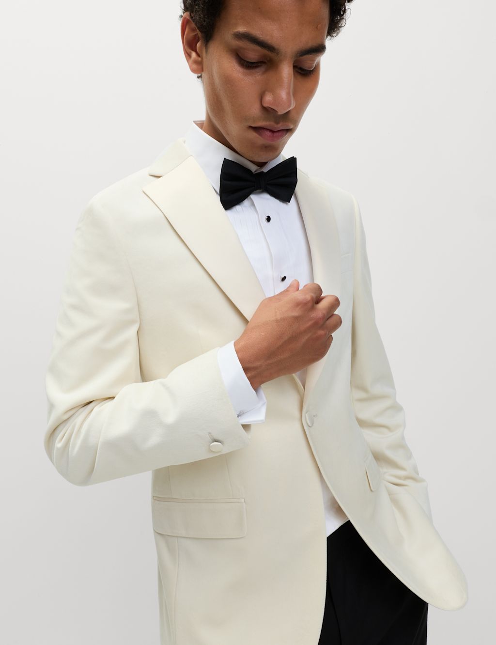 M&S Tailored Fit Velvet Blazer - 36 - Ecru, Ecru