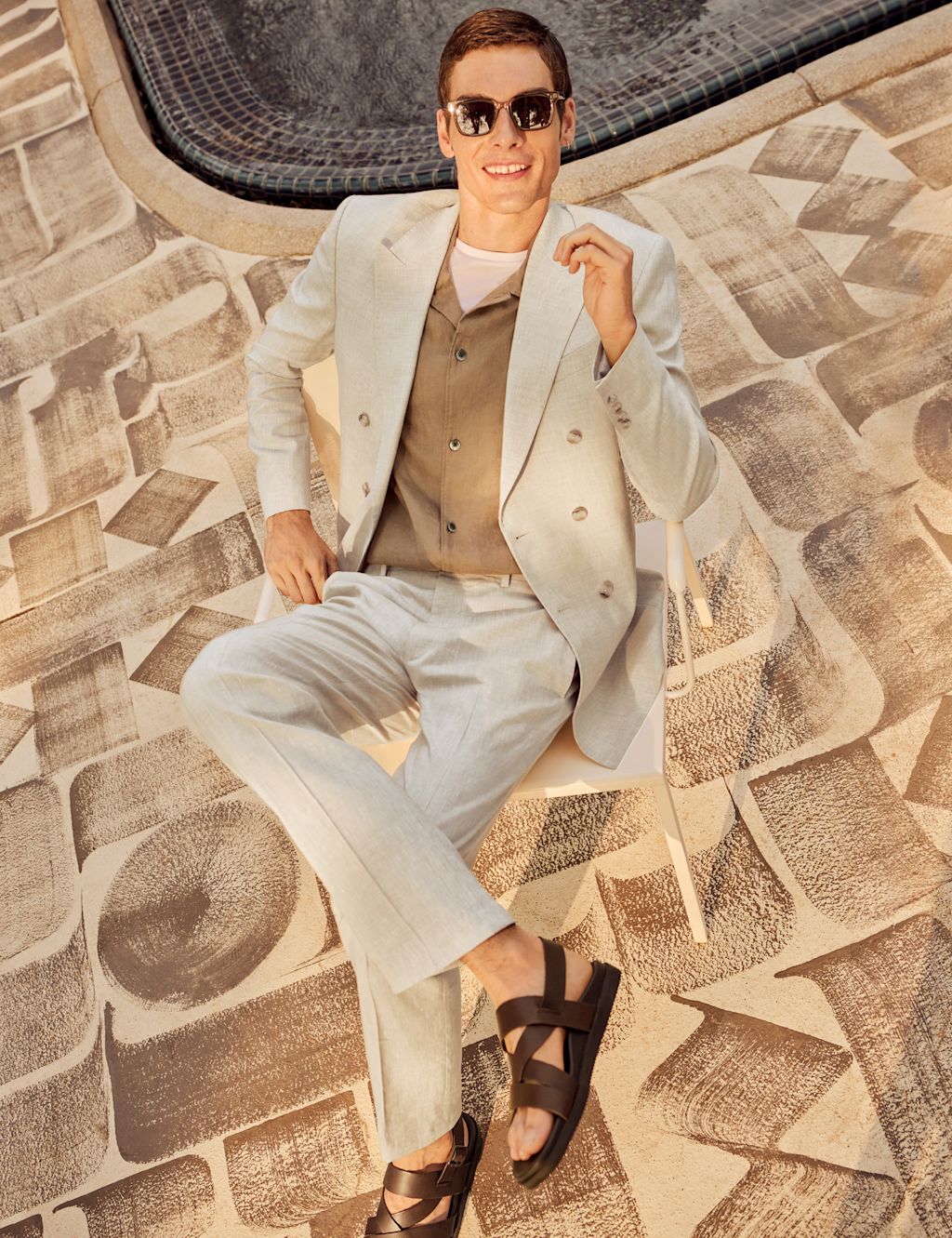 Autograph Tailored Fit Italian Performance Linen Blend Suit Trousers - 30REG - Stone, Stone