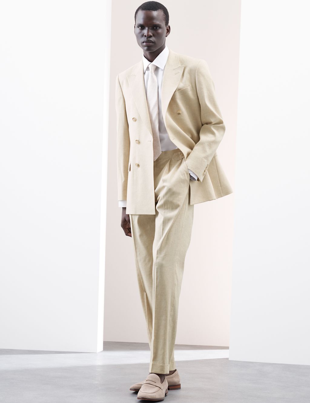 Autograph Tailored Fit Italian Performance Linen Blend Suit Trousers - 34LNG - Stone, Stone