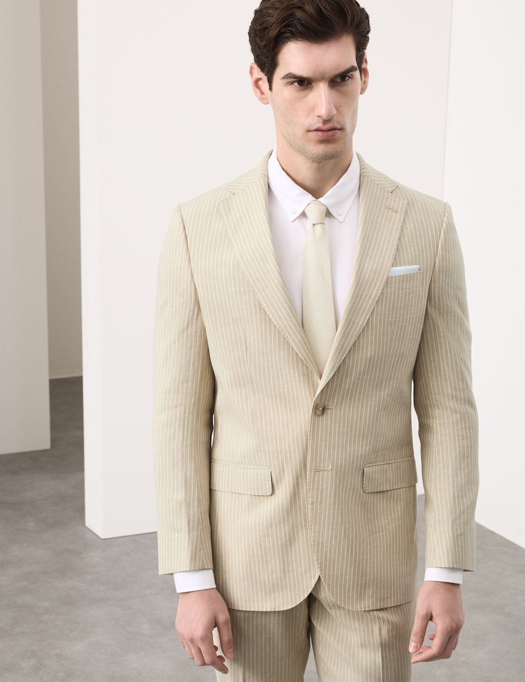 Autograph Tailored Fit Linen Rich Jacket - 36 - Stone, Stone