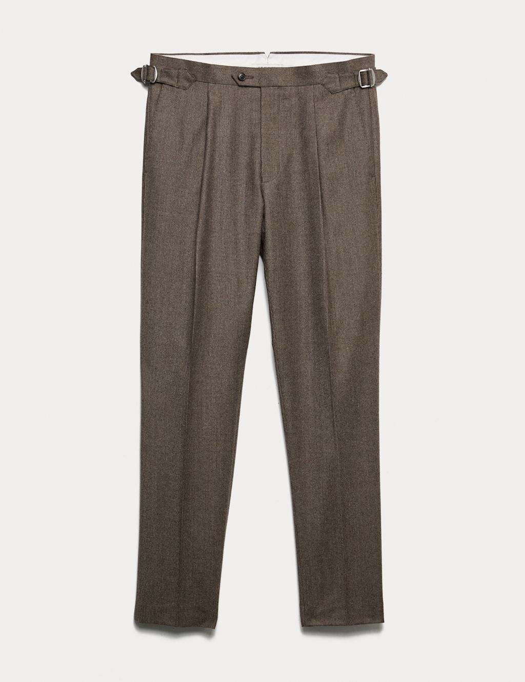 JAEGER  Italian Wool Flannel Puppytooth Trousers - 34REG - Brown, Brown