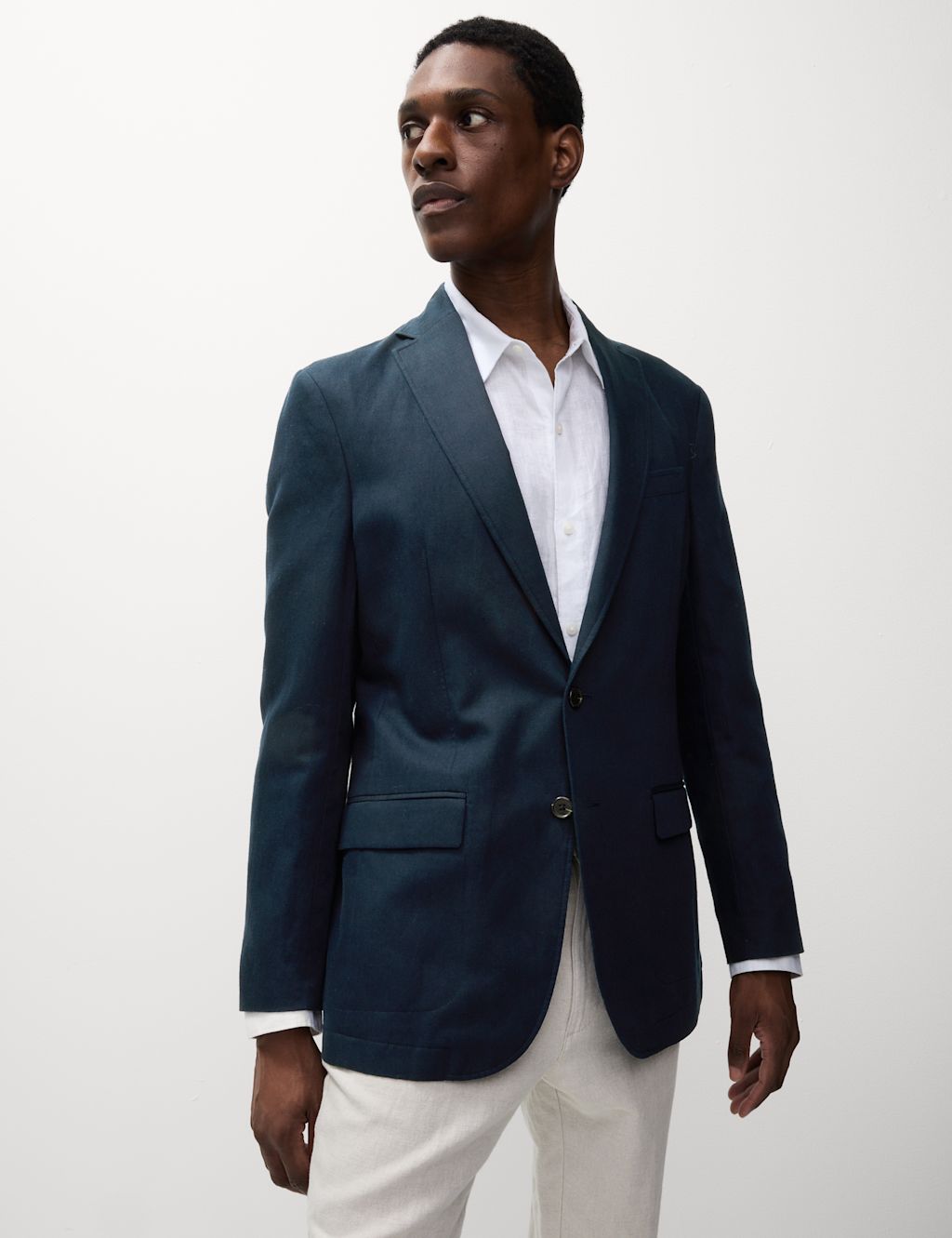 M&S Tailored Fit Cotton Rich Laundered Jacket - 36REG - Navy, Navy