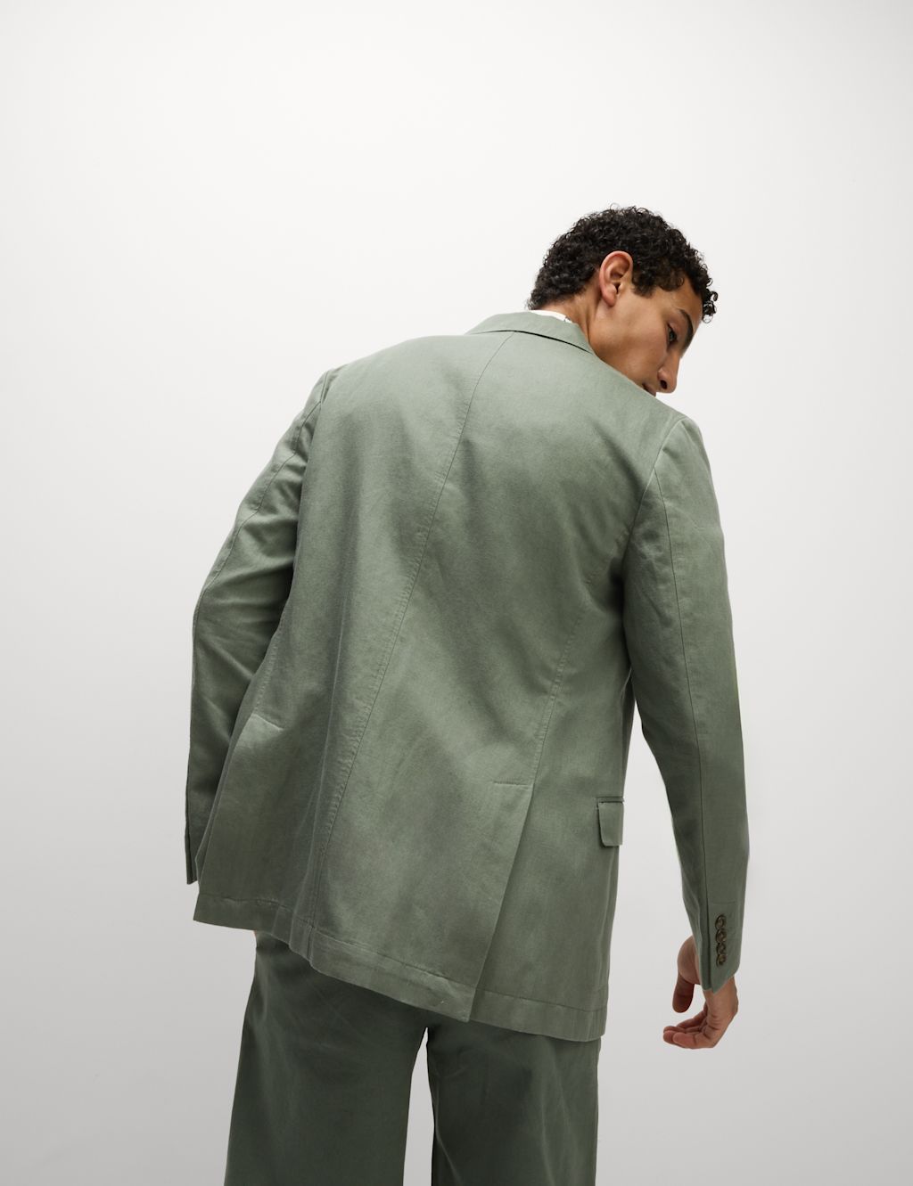 M&S Tailored Fit Cotton Rich Laundered Jacket - 36REG - Green, Green