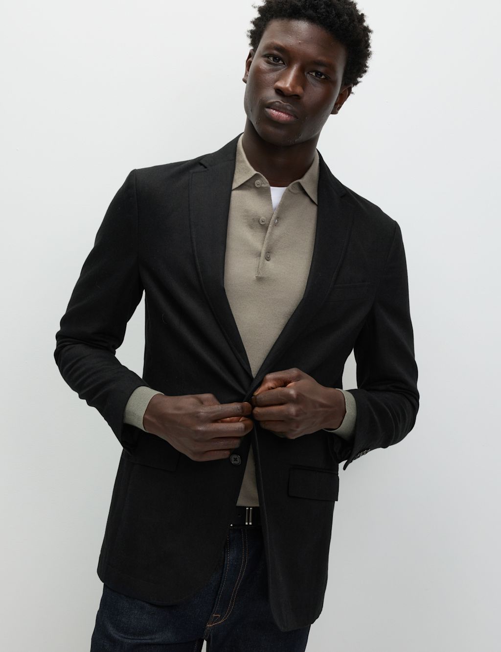 M&S Tailored Fit Cotton Rich Laundered Jacket - 36REG - Black, Black