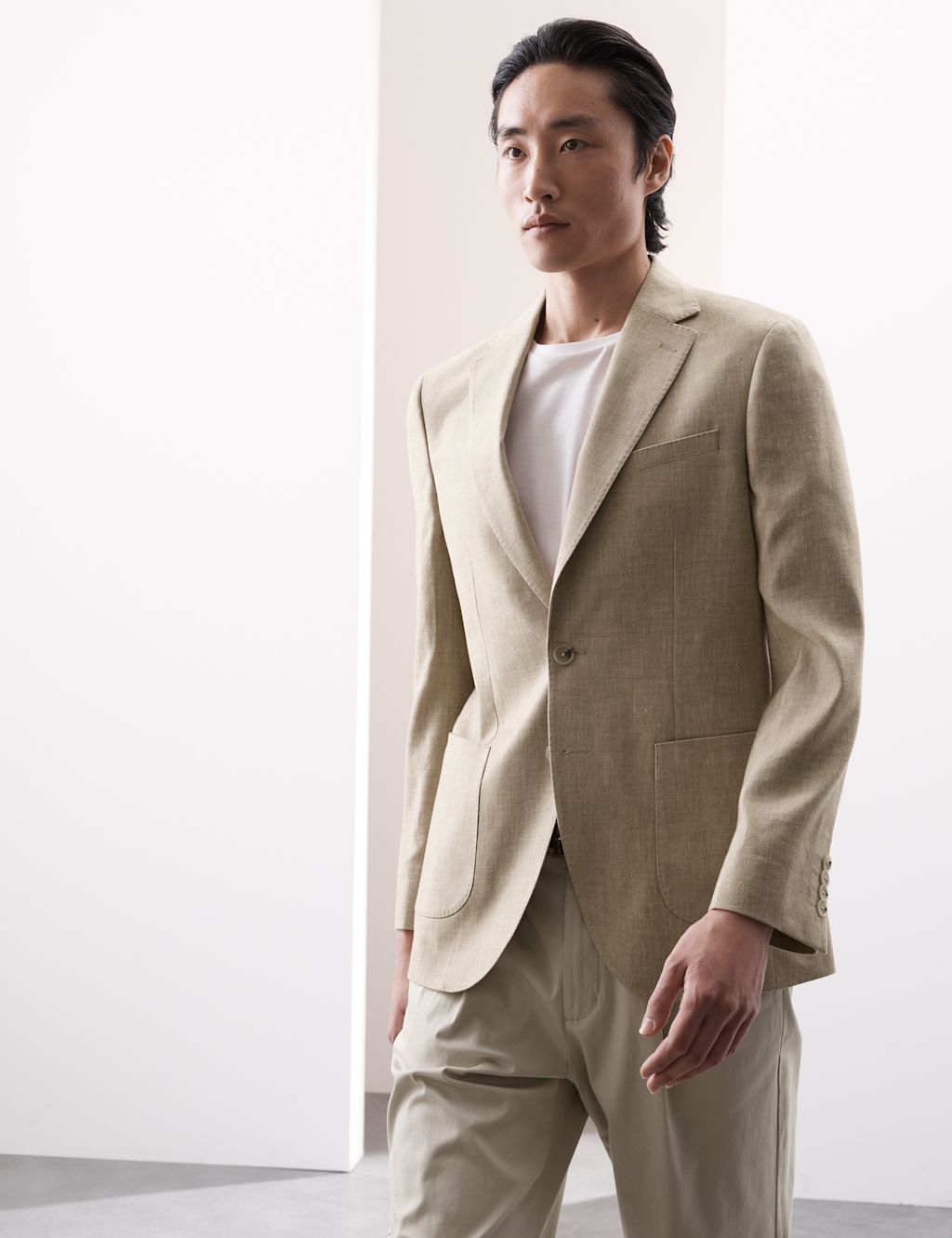 Autograph Tailored Fit Italian Linen Blend Twill Blazer - 40LNG - Sand, Sand