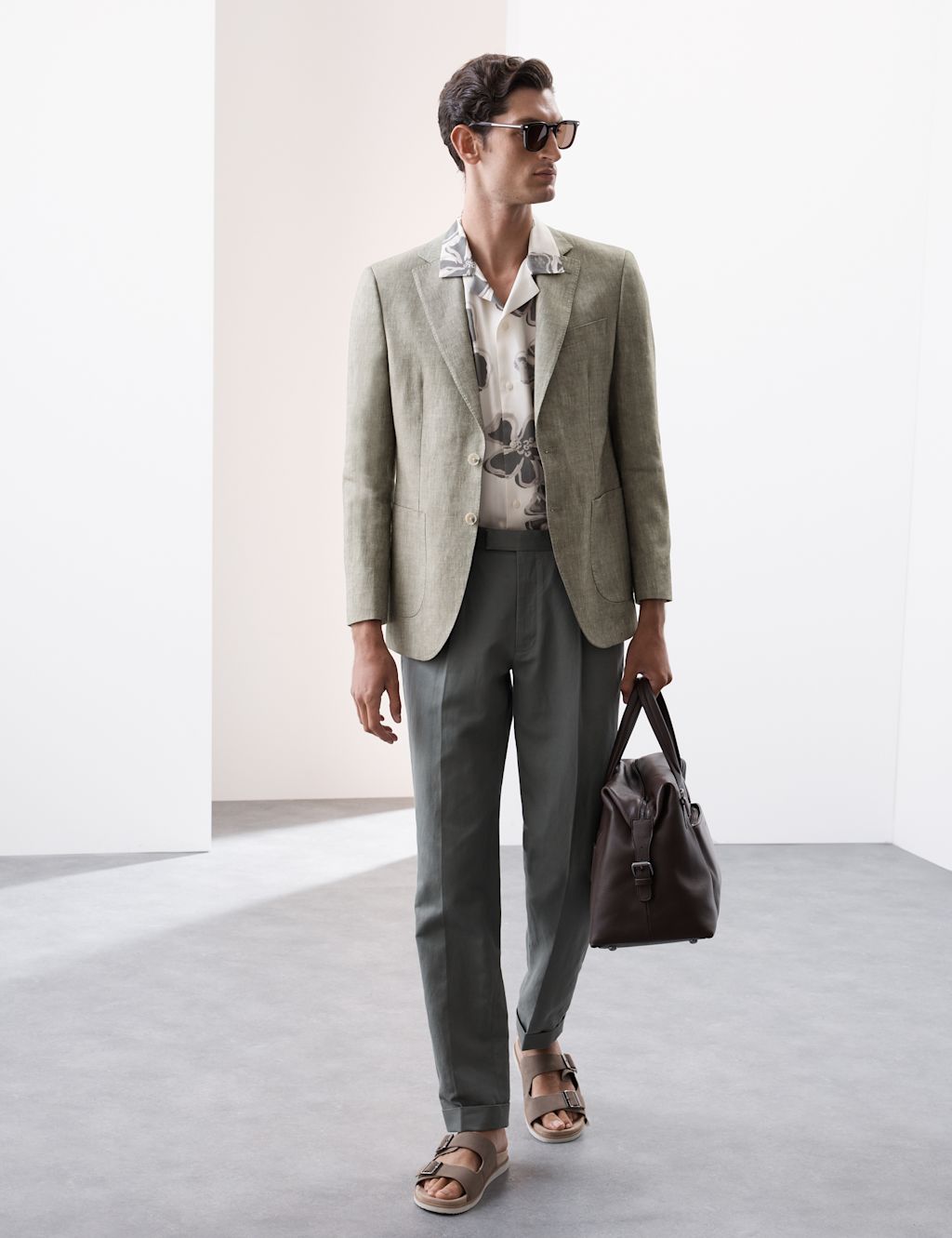 Autograph Tailored Fit Italian Linen Blend Twill Blazer - 40LNG - Smokey Green, Smokey Green