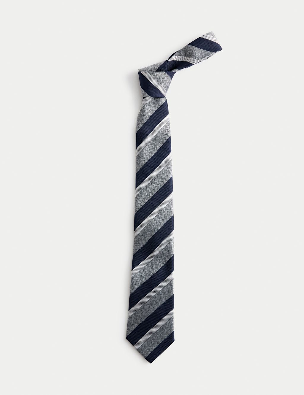 M&S Sartorial Striped Pure Silk Tie - 1SIZE - Mid Grey, Mid Grey