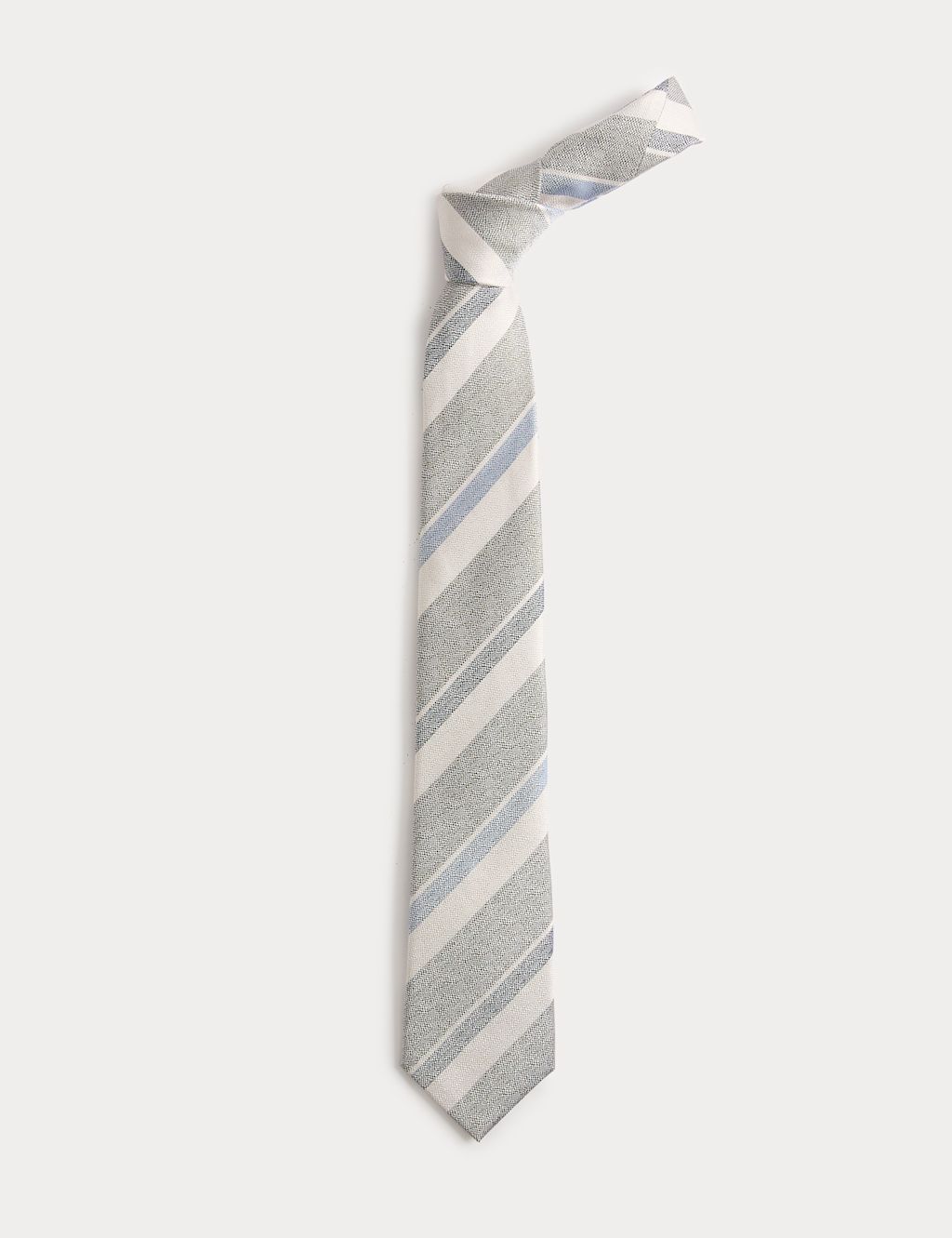 M&S Sartorial Pure Silk Striped Tie - Green Mix, Green Mix