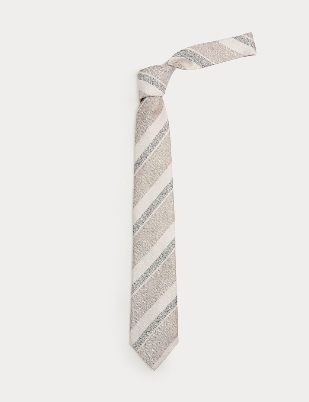 M&S Sartorial Pure Silk Striped Tie - Brown Mix, Brown Mix