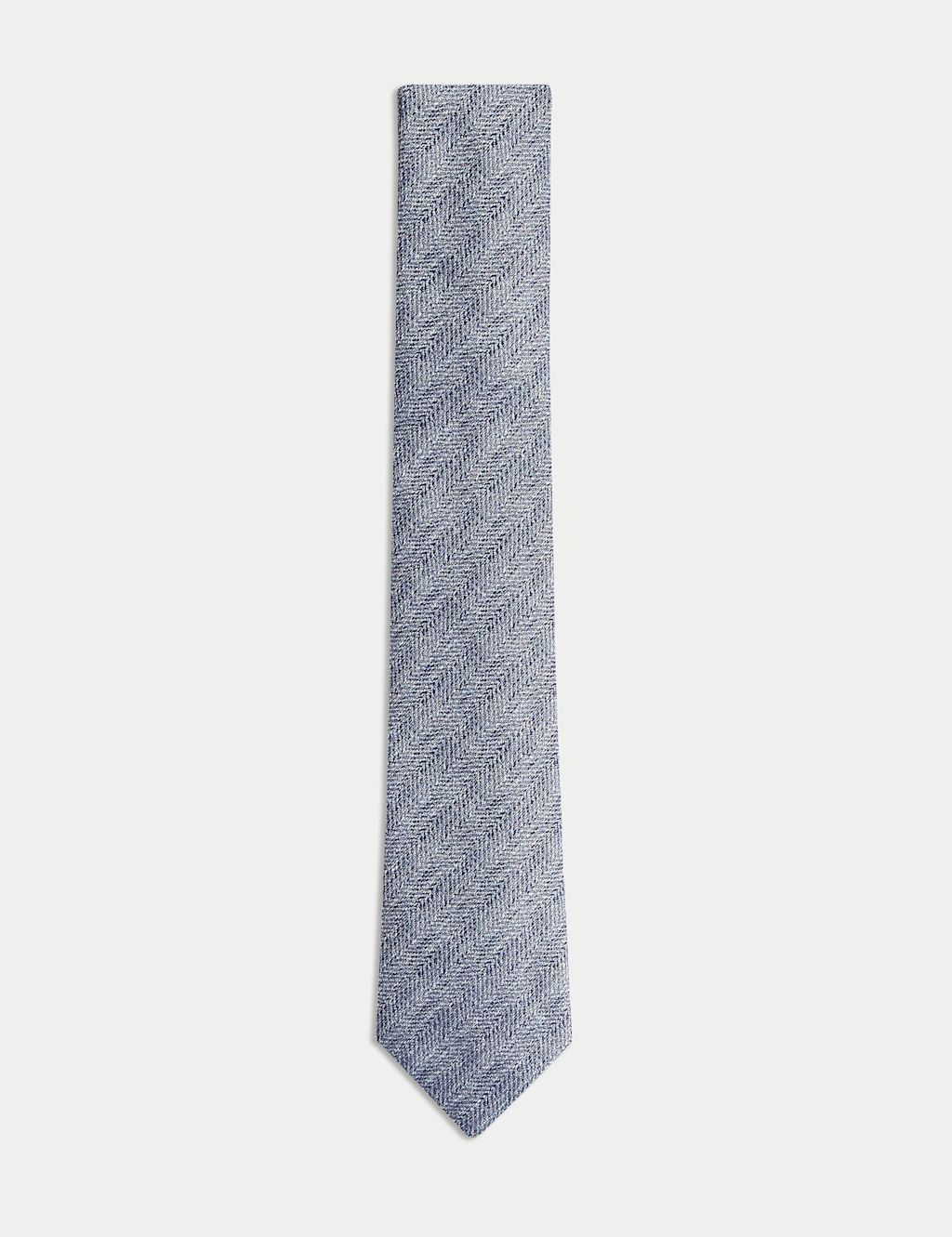 JAEGER  Herringbone Silk Blend Tie - 1SIZE - Blue, Blue