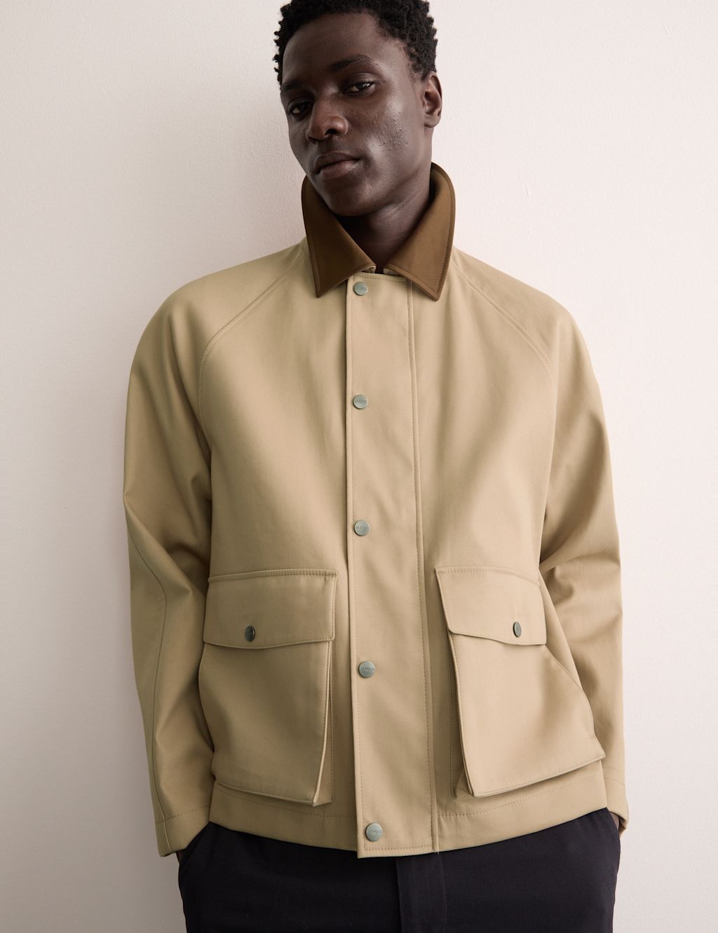 JAEGER  Pure Cotton Short Trench Coat - L - Neutral, Neutral