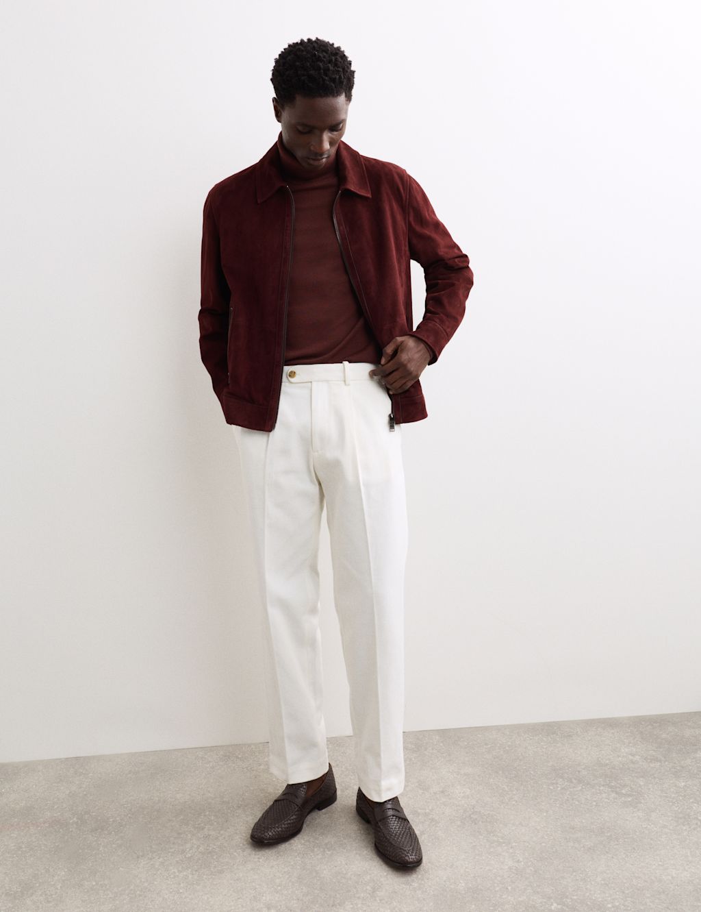 JAEGER  Leather Harrington Jacket - LREG - Rum, Rum