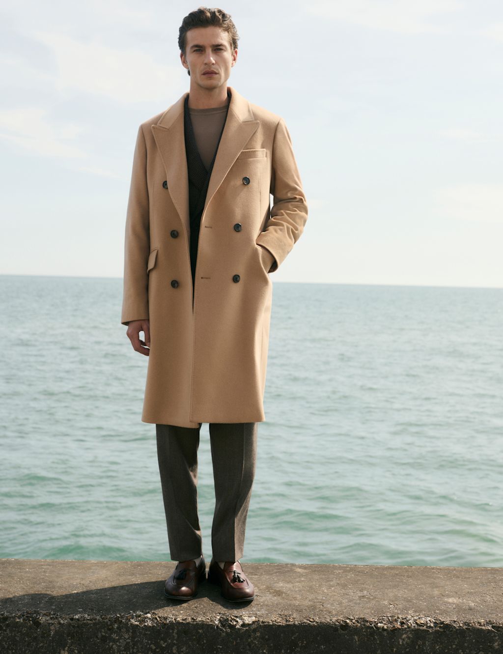 JAEGER  Cashmere and Italian Wool Blend Revere Coat - SREG - Camel, Camel