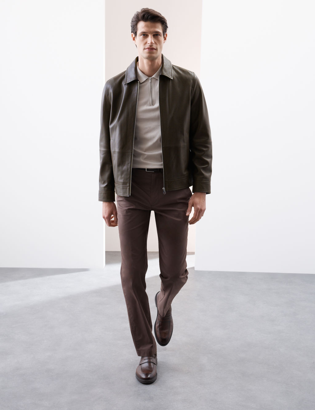 Autograph Leather Harrington Jacket - Brown, Brown