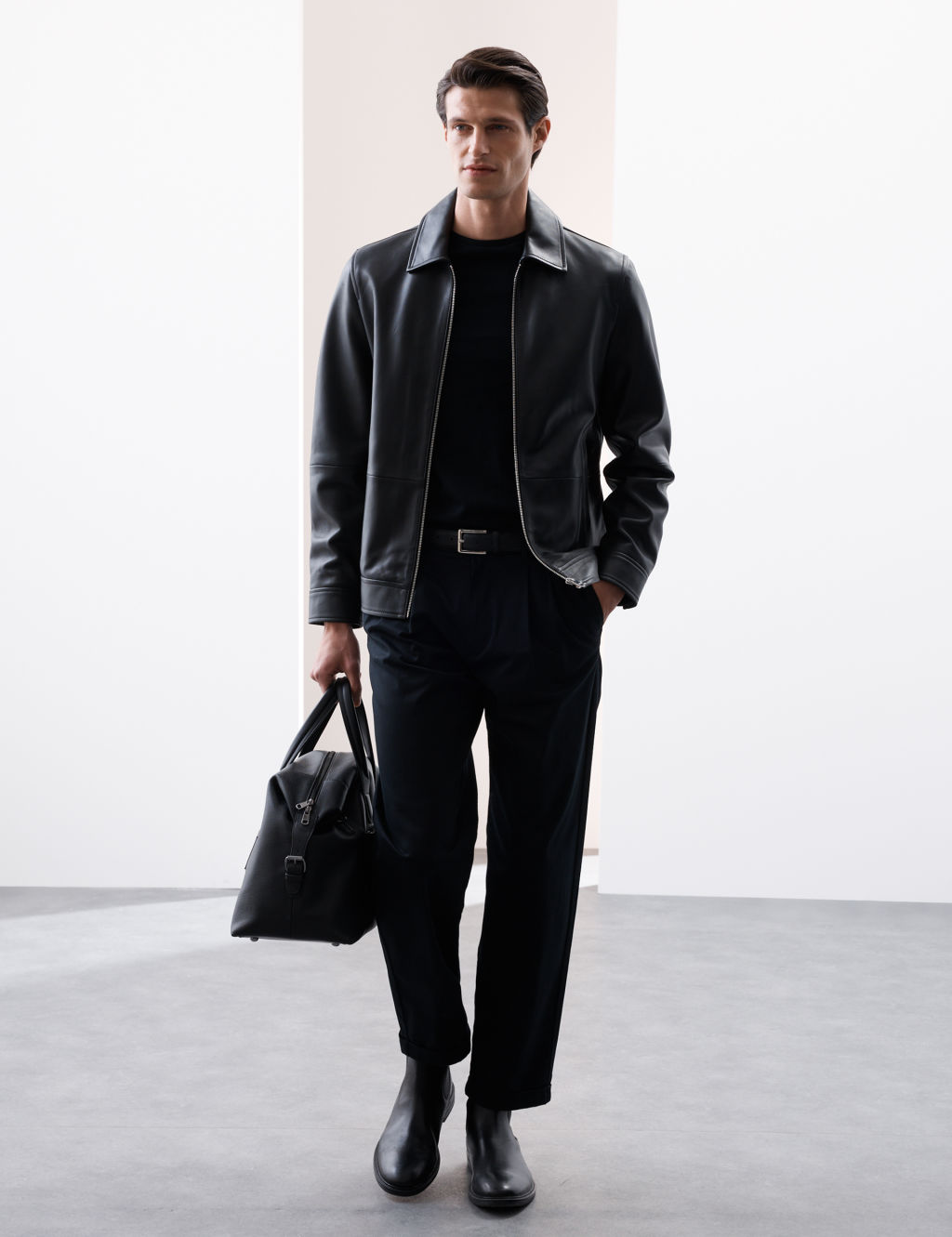 Autograph Leather Harrington Jacket - Black, Black