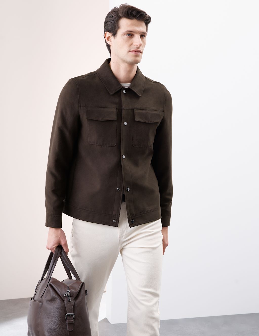 Autograph Faux Suede Overshirt - XXXL - Dark Brown, Dark Brown