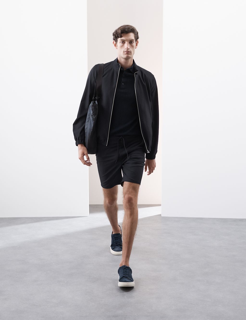 Autograph Funnel Neck 360 Flex Bomber Jacket - Navy, Navy