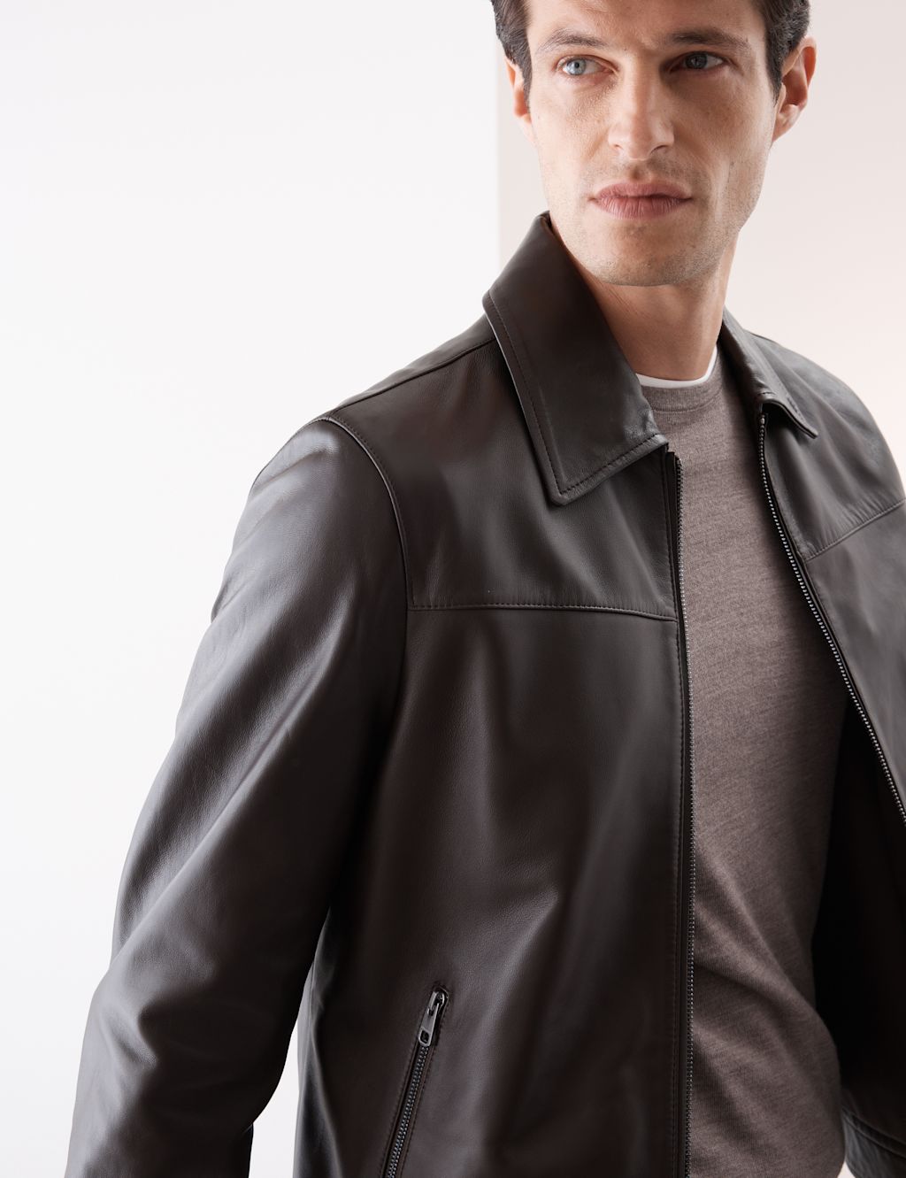 Autograph Leather Harrington Jacket - LREG - Brown, Brown