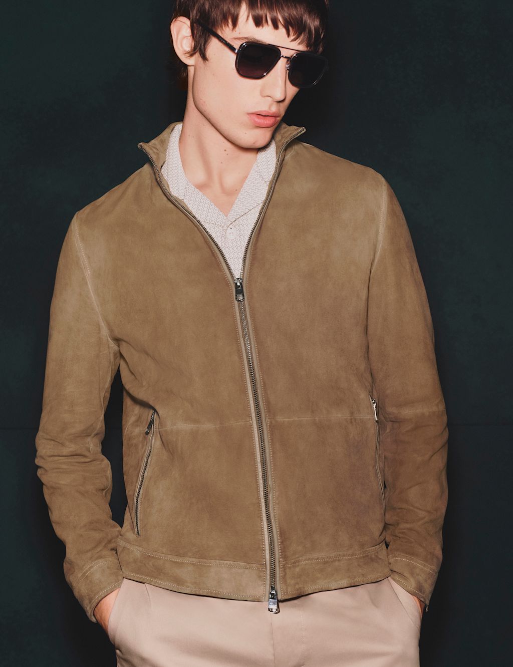 Autograph Cashmere Suede Funnel Neck Jacket - 2XL - Sand, Sand