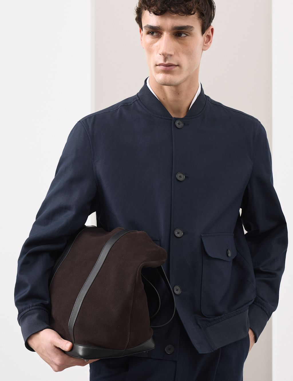 Autograph Cotton Linen Blend Bomber - XL - Navy, Navy