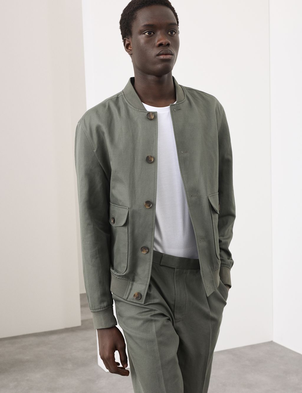 Autograph Cotton Linen Blend Bomber - 2XL - Dark Olive, Dark Olive