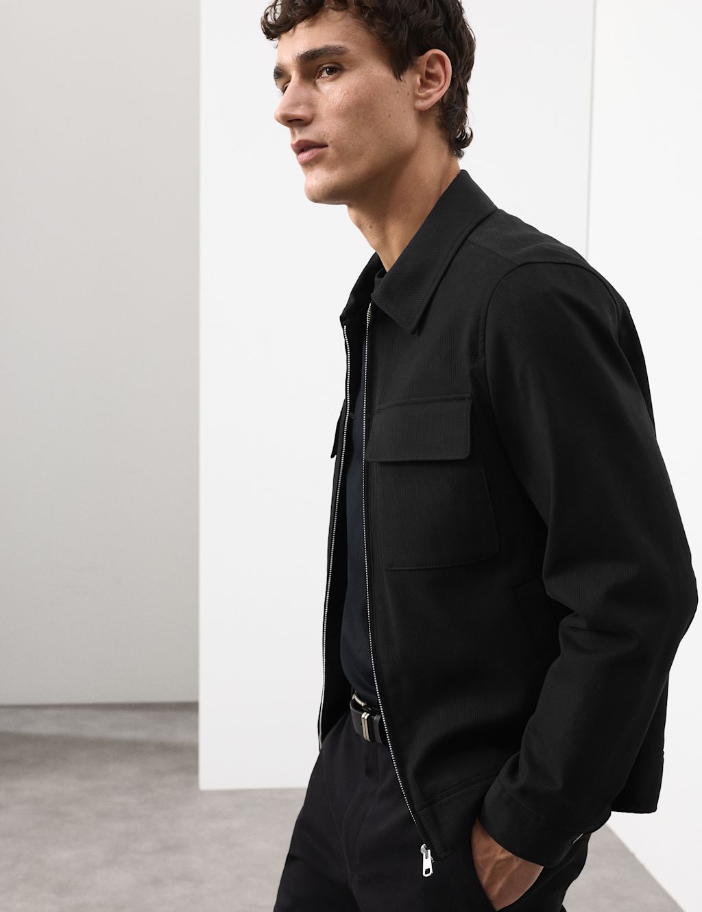Autograph Corduroy Blouson Harrington Jacket - SREG - Black, Black