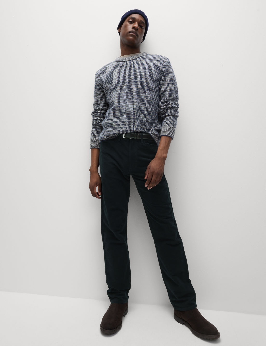 M&S Straight Fit Italian Moleskin 5 Pocket Trousers - 4429 - Dark Navy, Dark Navy