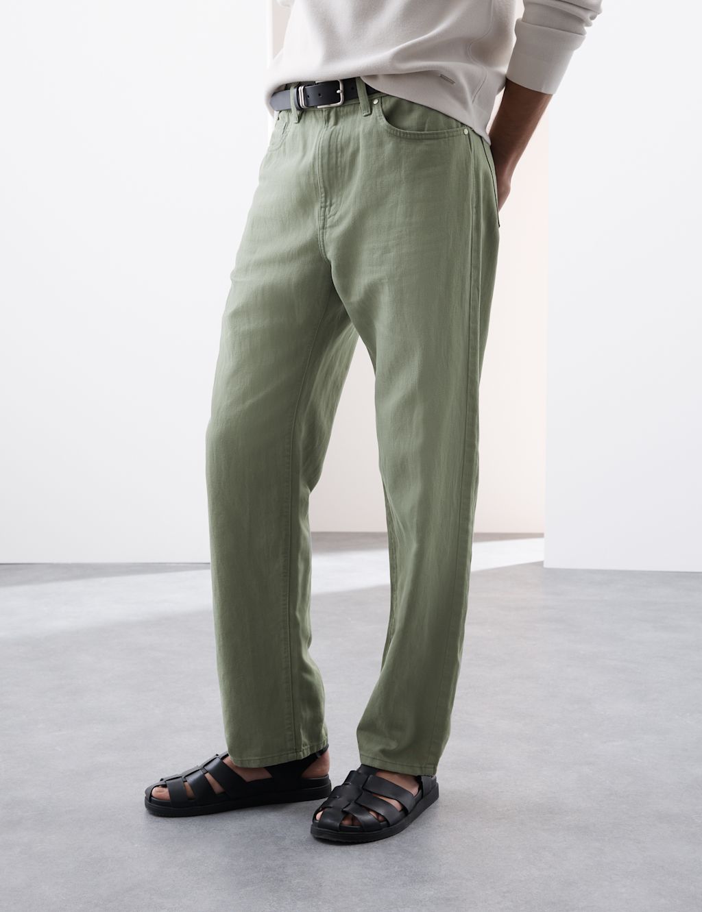 Autograph Loose Fit Lightweight Linen Blend Jeans - 3029 - Green, Green