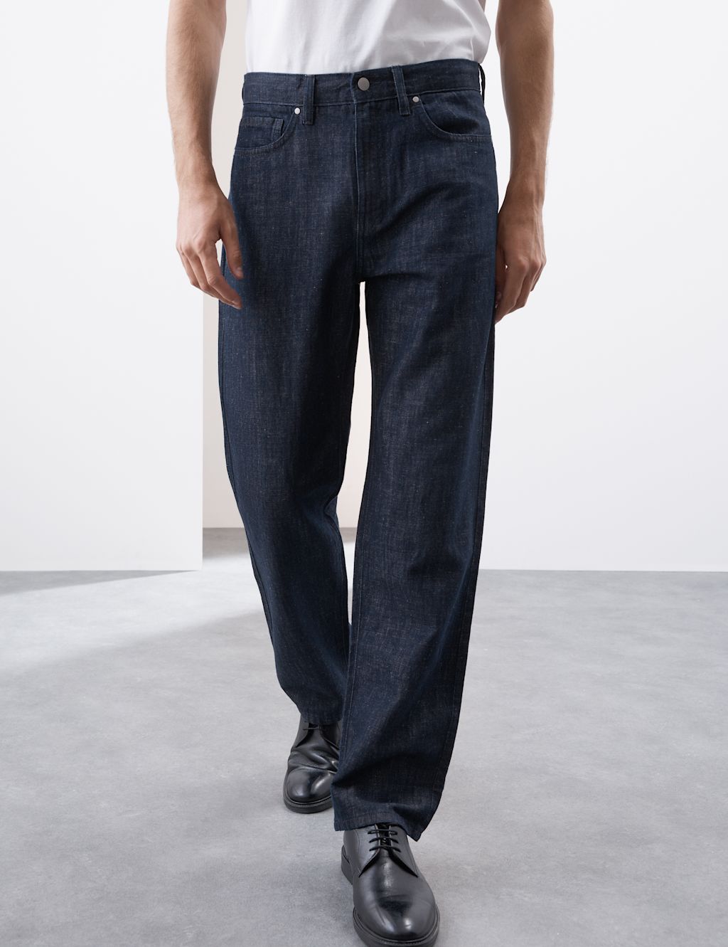 Autograph Loose Fit Lightweight Linen Blend Jeans - 3029 - Indigo, Indigo