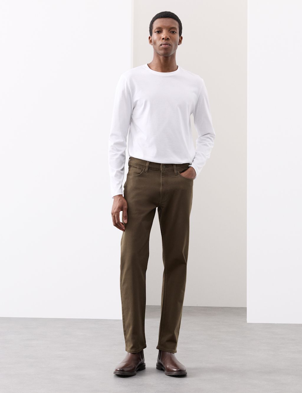 Autograph Straight Fit 360 Flex Stretch Jeans - 3033 - Olive, Olive