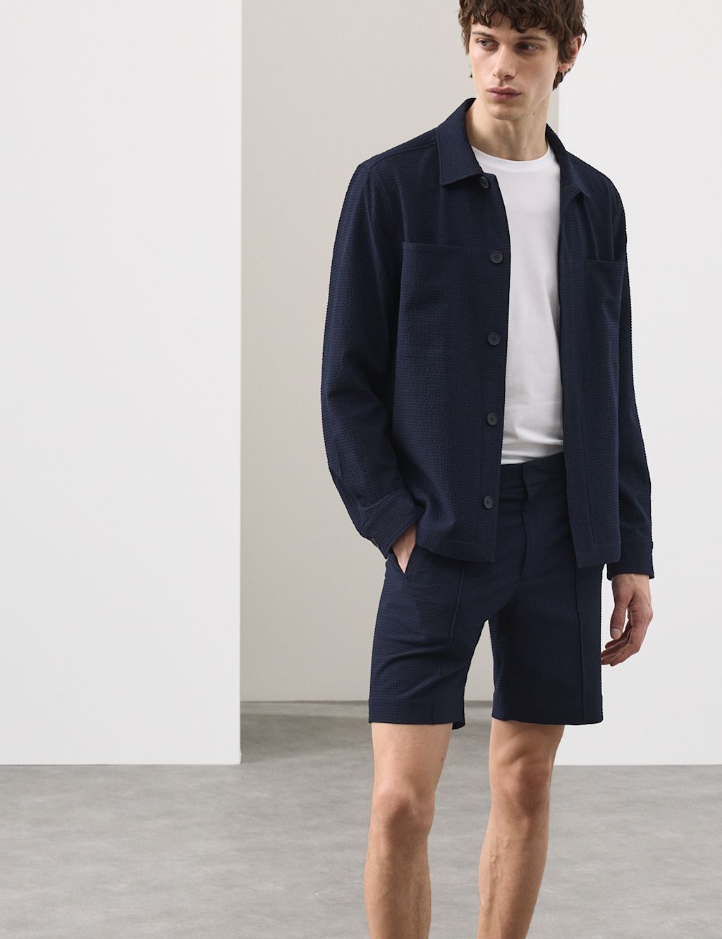 Autograph Smart Seersucker Stretch Shorts - XL - Dark Navy, Dark Navy