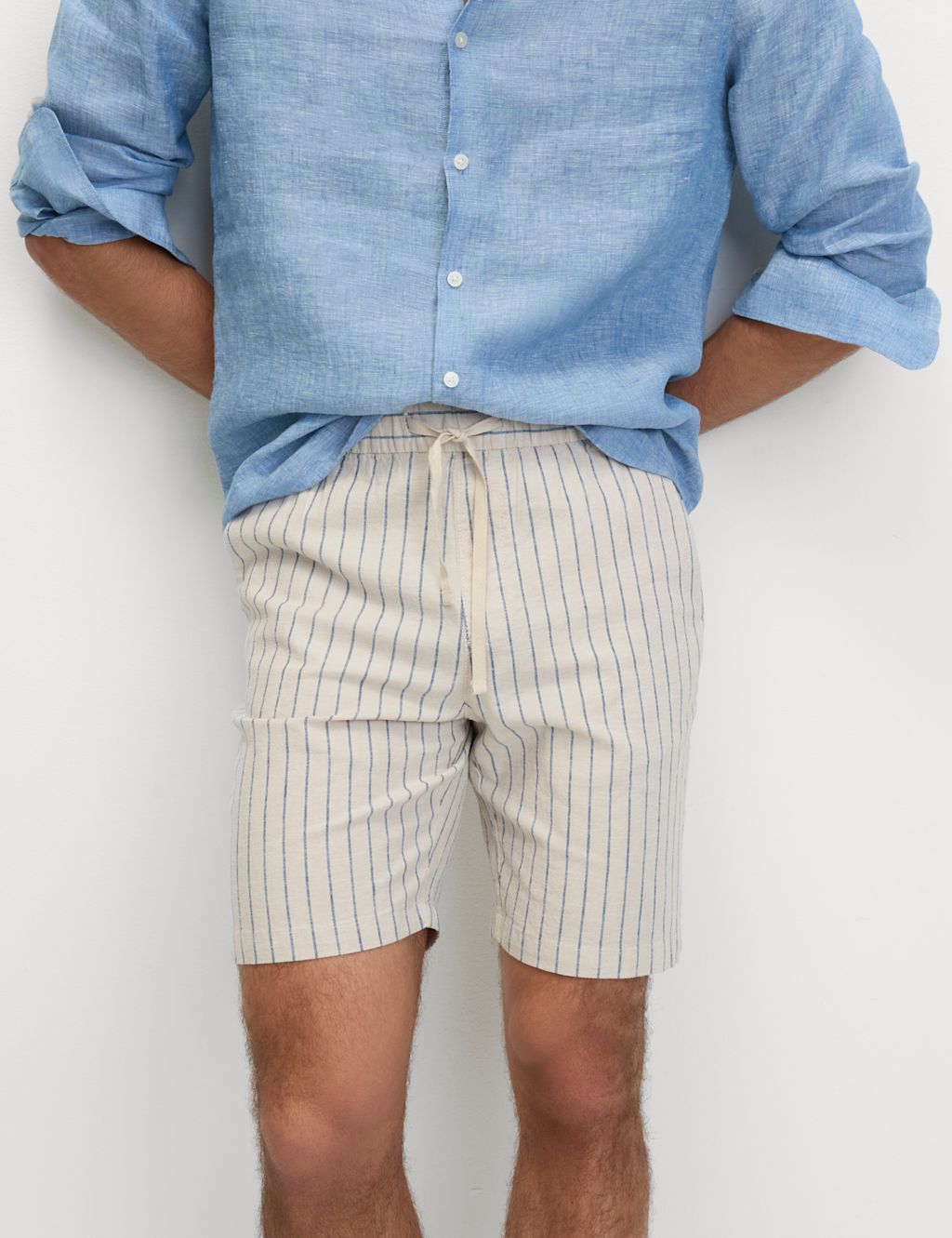 M&S Cotton Linen Blend Elasticated Waist Shorts - MMID - Natural Mix, Natural Mix