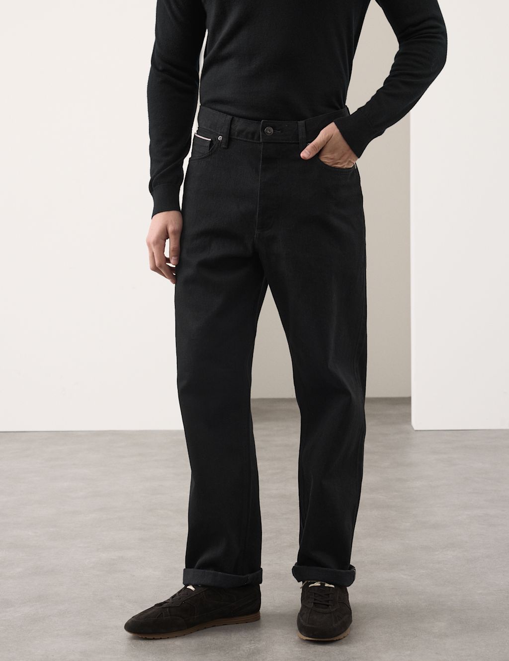 Autograph Loose Fit Pure Cotton Japanese Selvedge Jeans - 30/29in - Black, Black
