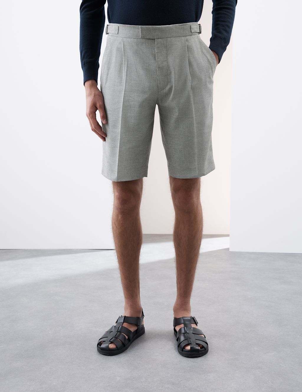 Autograph Cotton Blend Textured Stretch Shorts - 30LNG - Black Mix, Black Mix