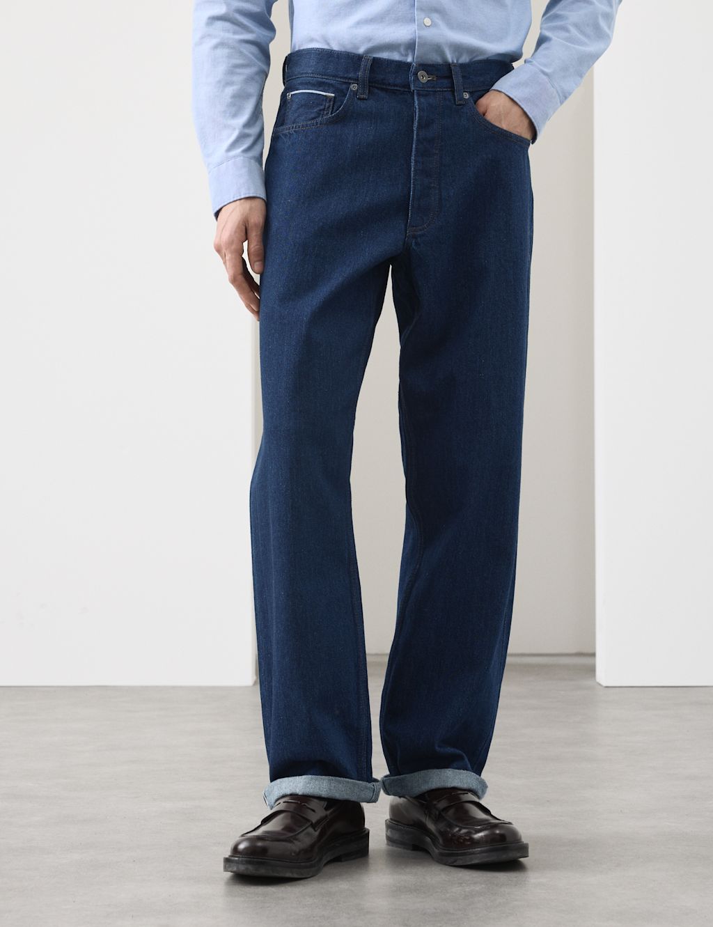 Autograph Loose Fit Rigid Pure Cotton Selvedge Jeans - 30/29in - Indigo, Indigo