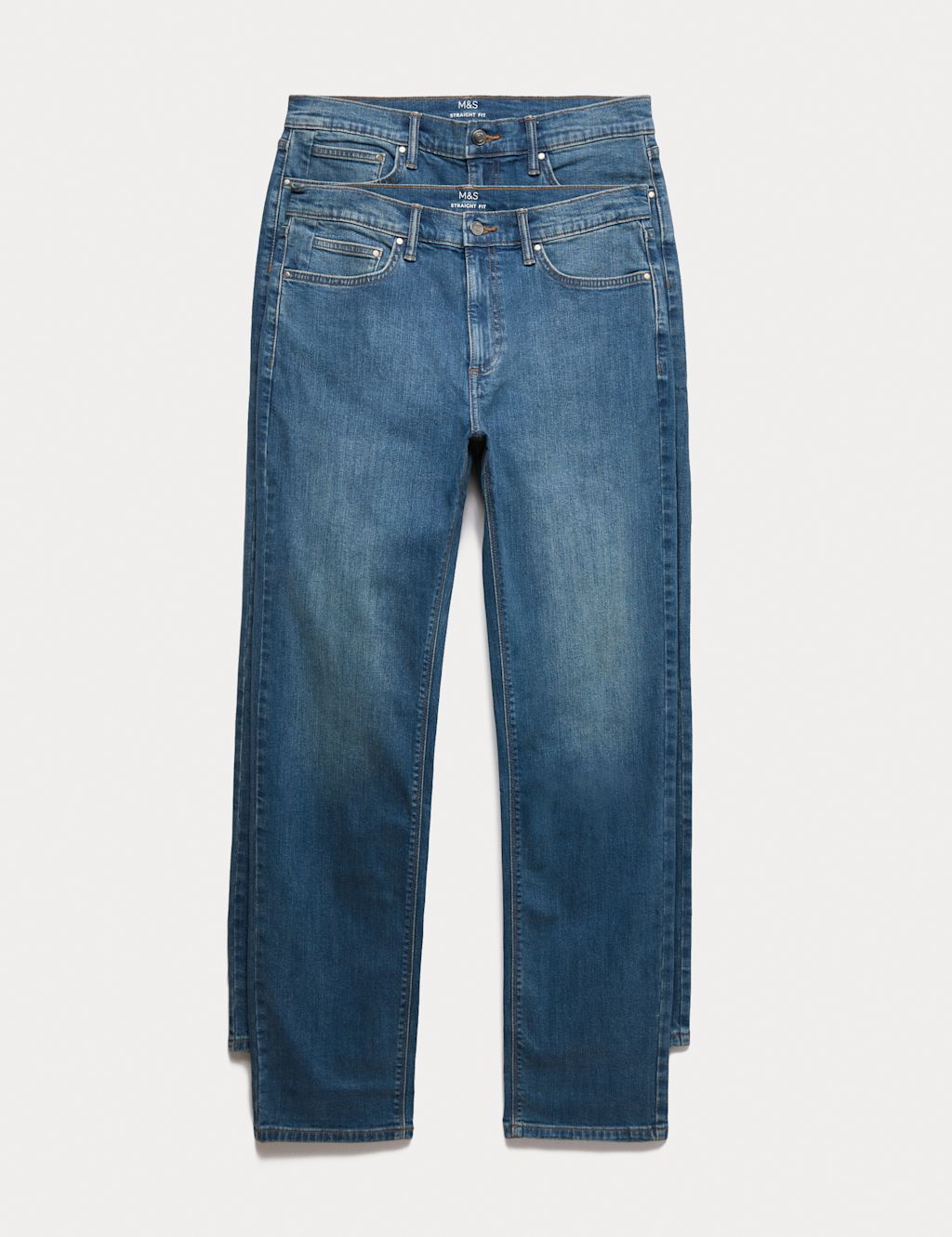 M&S 2 Pack Straight Fit Stretch Jeans - 3033 - Blue Denim, Blue Denim