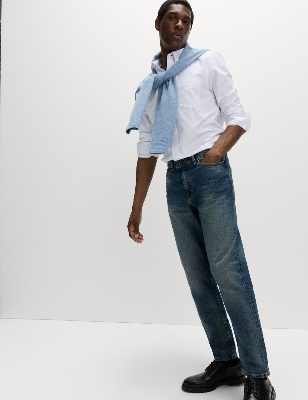 M&S Authentic Tapered Fit Stretch Jeans - 3233 - Medium Blue, Medium Blue